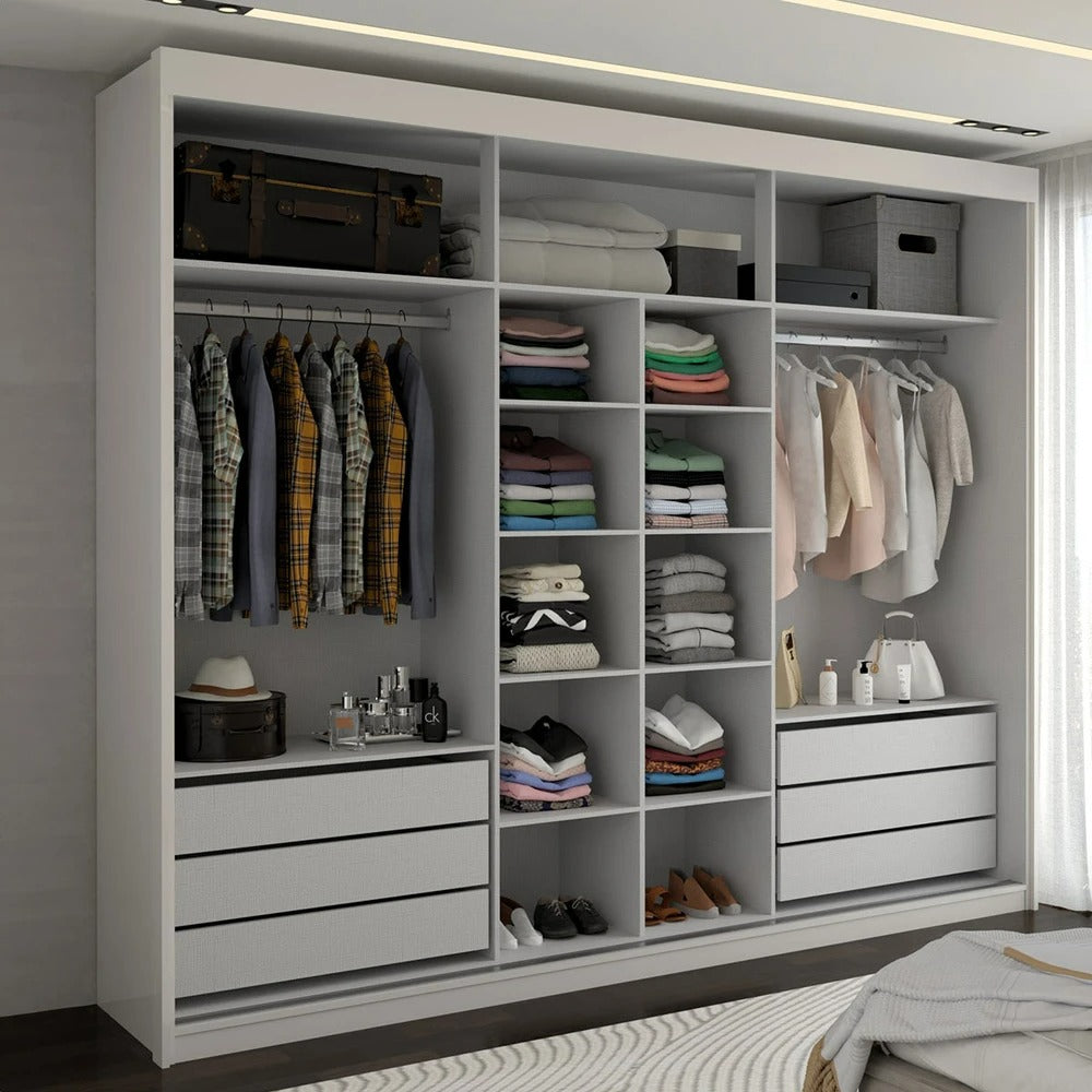 Guarda-Roupa Casal 3 Portas com Espelho e 6 Gavetas Miami Cinamomo/Off White