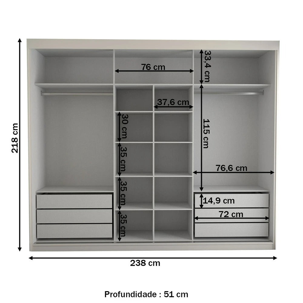 Guarda-Roupa Casal 3 Portas com Espelho e 6 Gavetas Miami Cinamomo/Off White