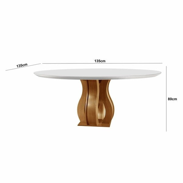 Conjunto Mesa de Jantar Redonda com Vidro e 6 Cadeiras Estofadas