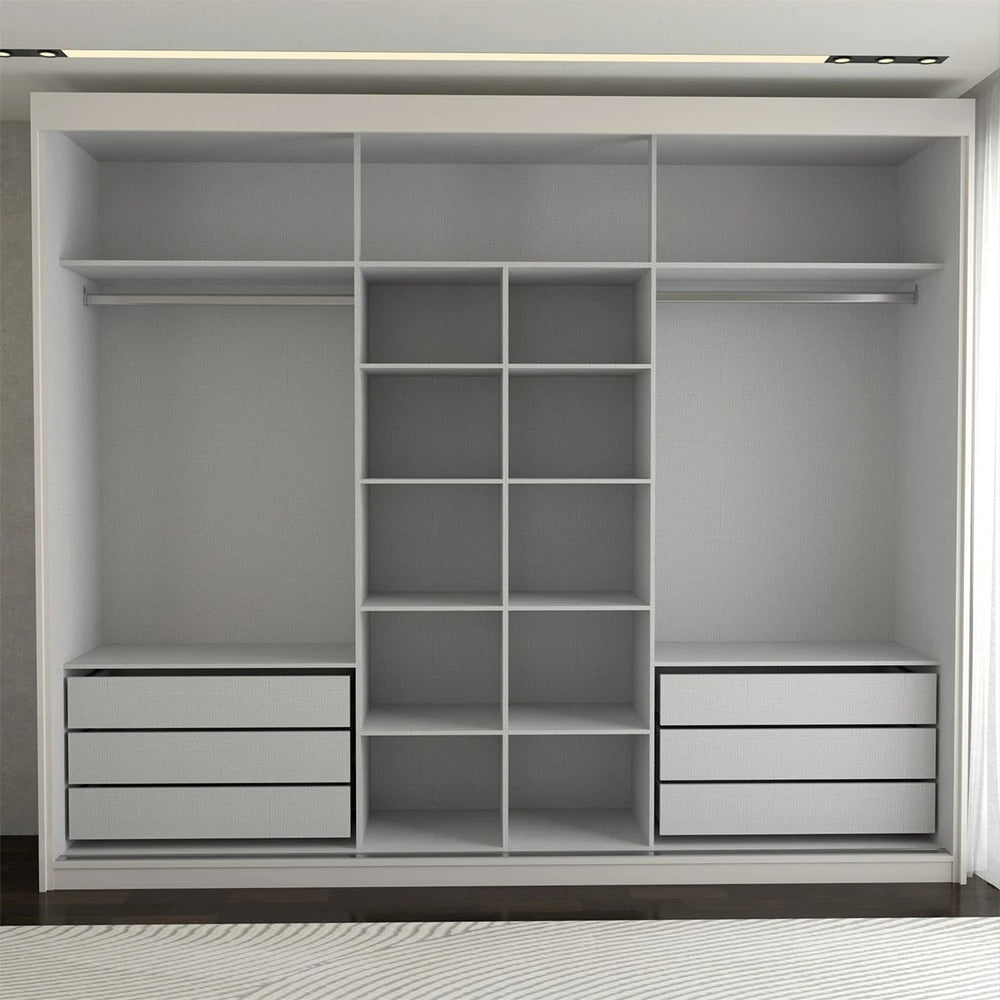 Guarda-Roupa Casal 3 Portas com Espelho e 6 Gavetas Miami Cinamomo/Off White