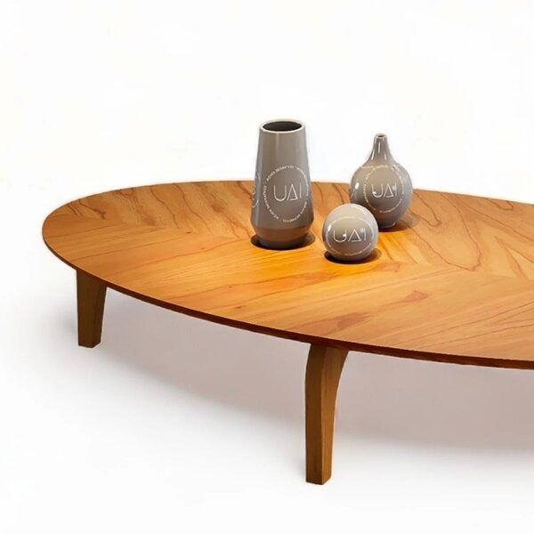Mesa de Centro Oval Orgânica com Pés em Madeira