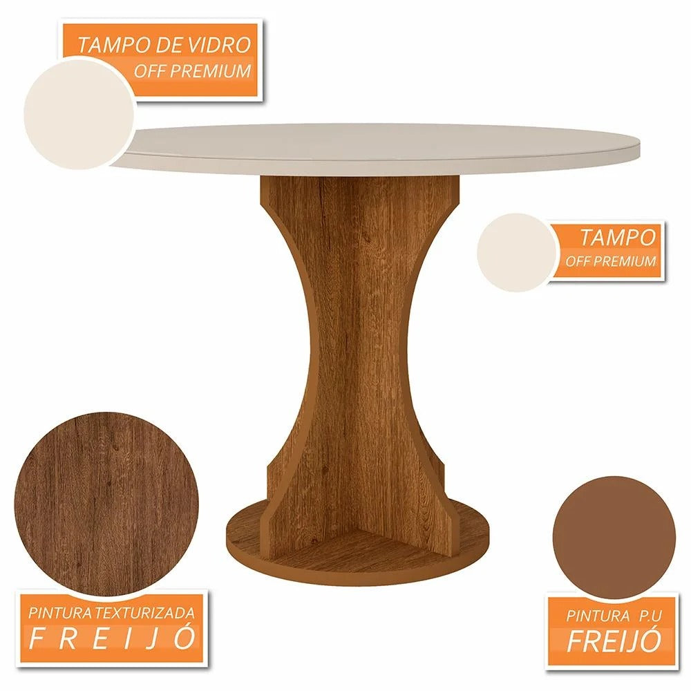 Conjunto Mesa de Jantar Redonda com Vidro e 4 Cadeiras Estofadas html Copiar Editar