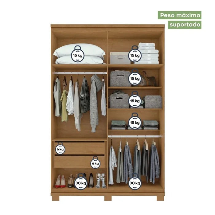 Guarda-Roupa Solteiro 4 Portas 2 Gavetas 153cm