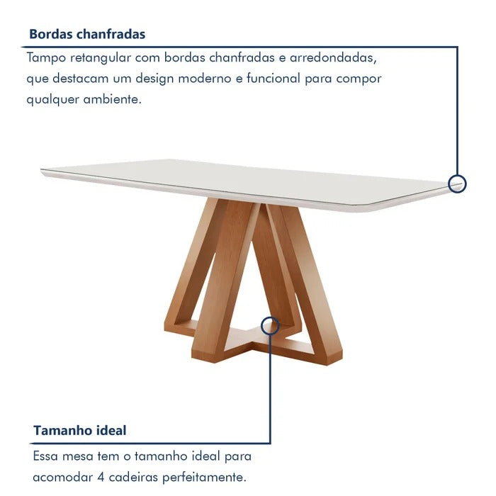 Conjunto Mesa de Jantar Retangular com Vidro e 4 Cadeiras Estofadas