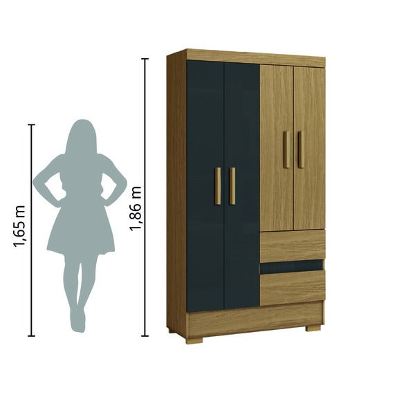 Guarda-Roupa Solteiro 4 Portas 2 Gavetas