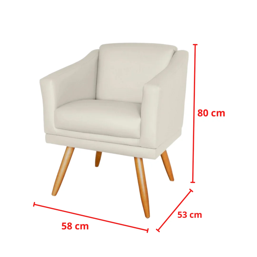 Conjunto com 2 Poltronas Decorativas Estofadas Corino Bege