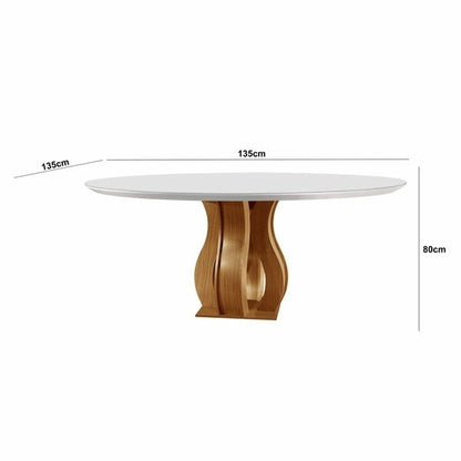 Conjunto Mesa de Jantar Redonda com Vidro e 6 Cadeiras Estofadas