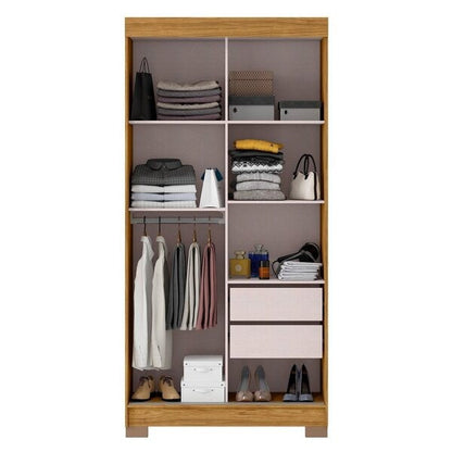 Guarda-Roupa Solteiro 2 Portas de Correr com 2 Gavetas e Prateleiras – MDP Marrocos/Off White