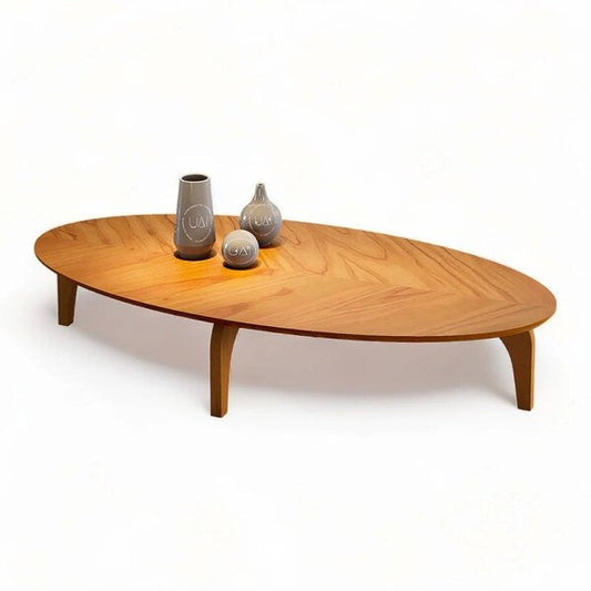 Mesa de Centro Oval Orgânica com Pés em Madeira