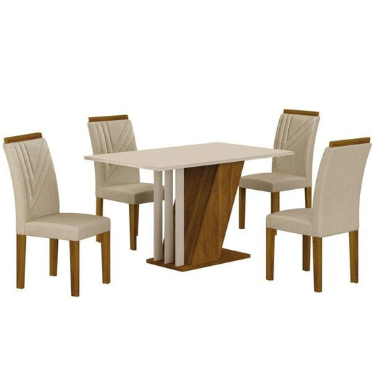 Conjunto Mesa de Jantar com 4 Cadeiras Estofadas