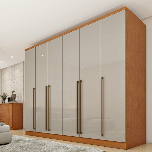 Guarda-Roupa Casal 6 Portas com 8 Gavetas, Prateleiras e Calceiro – 270 cm, MDF/MDP Cinamomo Off-White