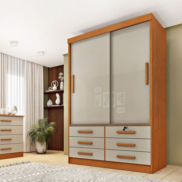 Guarda-Roupa Solteiro 2 Portas de Correr com 6 Gavetas 133cm