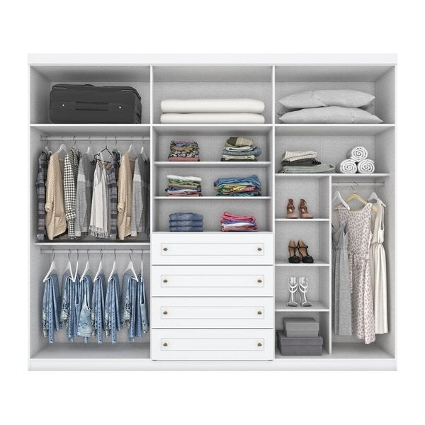 Guarda-Roupa Casal 6 Portas com 4 Gavetas Externas, Cabideiros e Prateleiras – MDF/MDP Branco, Design Escandinavo