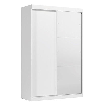 Guarda-Roupa Solteiro 2 Portas de Correr com Espelho e 2 Gavetas – MDP Branco, Cabideiros e Prateleiras Internas