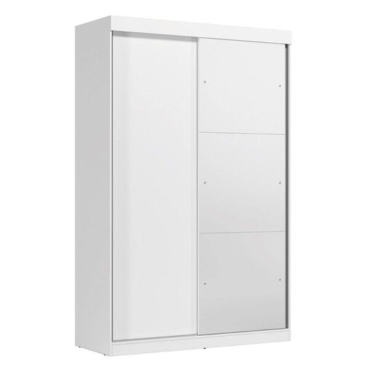 Guarda-Roupa Solteiro 2 Portas de Correr com Espelho e 2 Gavetas – MDP Branco, Cabideiros e Prateleiras Internas