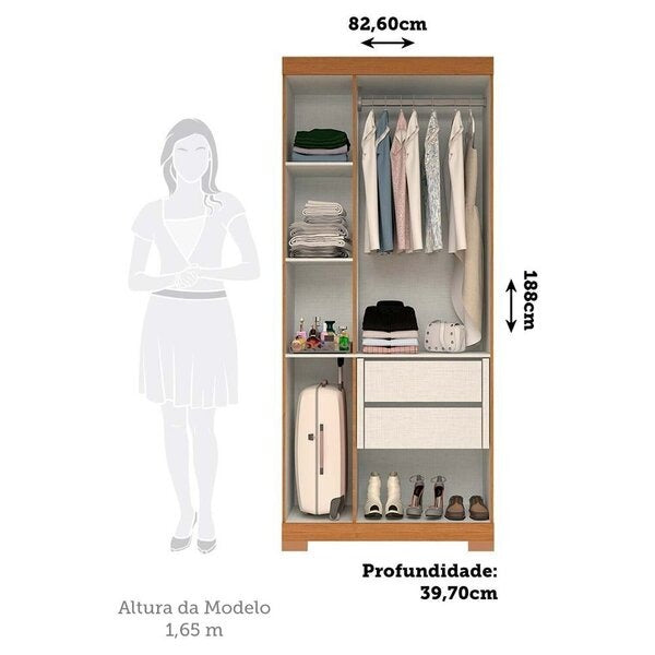 Guarda-Roupa Solteiro 3 Portas 2 Gavetas com Prateleiras