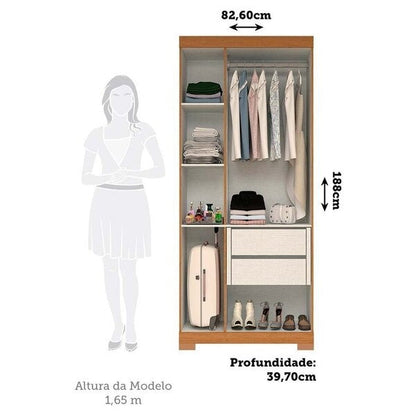 Guarda-Roupa Solteiro 3 Portas 2 Gavetas com Prateleiras