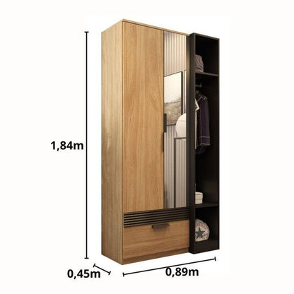 Guarda-Roupa Solteiro 2 Portas com Espelho e 1 Gaveta