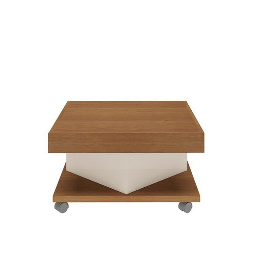 Mesa de Centro Quadrada com Rodízios e Prateleira – Cinamomo/Off White