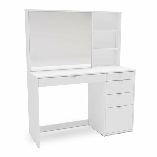 Penteadeira com Espelho, 5 Gavetas e 3 Nichos – MDP Branco Fosco, Design Moderno