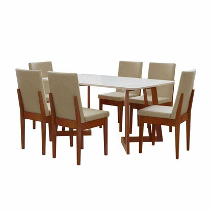 Conjunto Mesa de Jantar com 6 Cadeiras Estofadas e Tampo de Vidro  html Copiar Editar