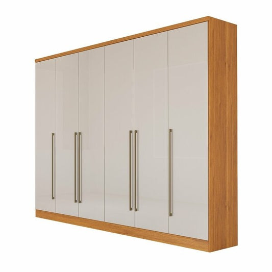 Guarda-Roupa Casal 6 Portas com 8 Gavetas, Prateleiras e Calceiro – 270 cm, MDF/MDP Cinamomo Off-White