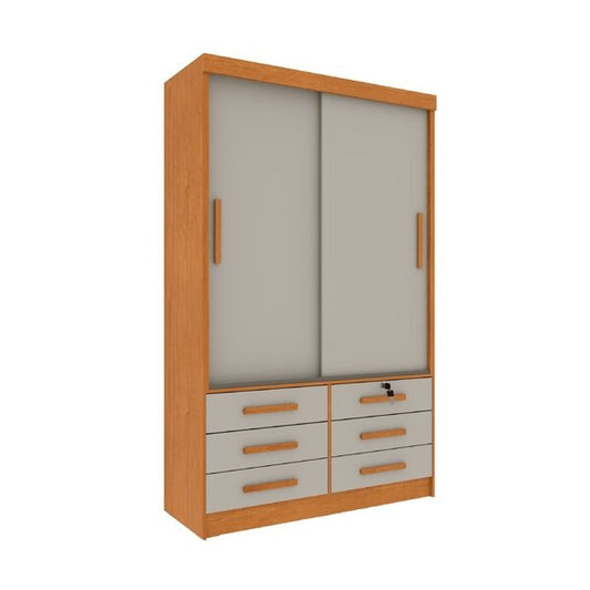 Guarda-Roupa Solteiro 2 Portas de Correr com 6 Gavetas 133cm