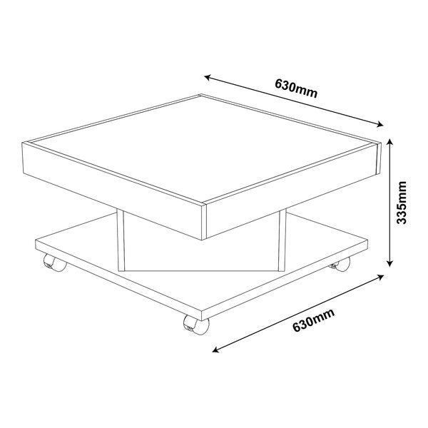 Mesa de Centro Quadrada com Rodízios e Prateleira – Cinamomo/Off White