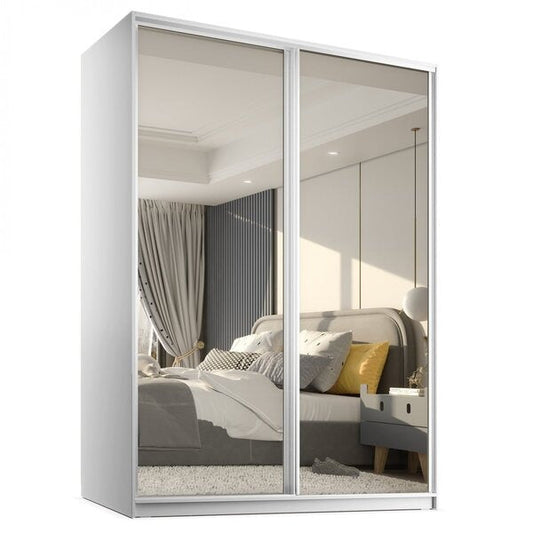 Guarda-Roupa Solteiro 2 Portas de Correr com Espelho, 3 Gavetas e 6 Prateleiras – MDP Branco