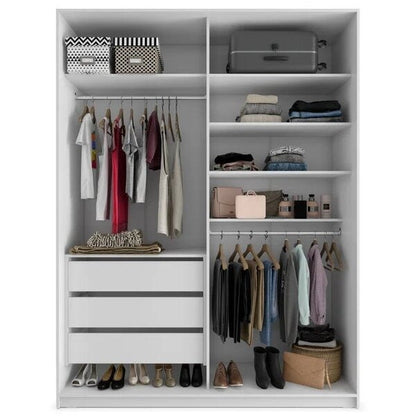Guarda-Roupa Solteiro 2 Portas de Correr com Espelho, 3 Gavetas e 6 Prateleiras – MDP Branco