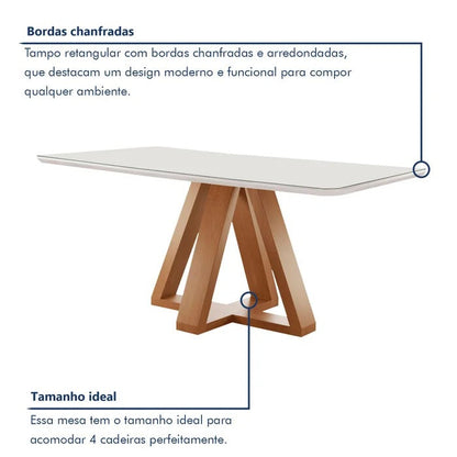 Conjunto Mesa de Jantar Retangular com Vidro e 4 Cadeiras Estofadas