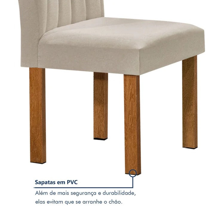 Conjunto Mesa de Jantar Retangular com Vidro e 4 Cadeiras Estofadas