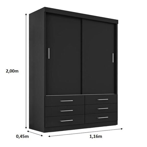 Guarda-Roupa Solteiro 2 Portas de Correr com 6 Gavetas 116cm