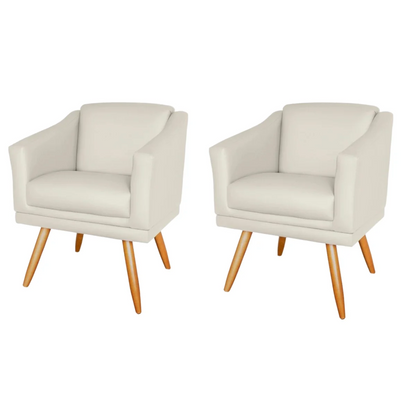 Conjunto com 2 Poltronas Decorativas Estofadas Corino Bege
