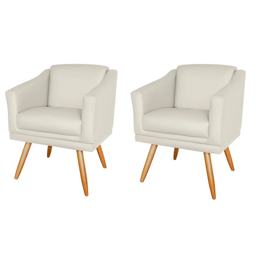 Conjunto com 2 Poltronas Decorativas Estofadas Corino Bege