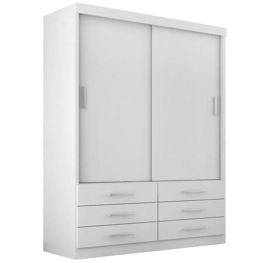 Guarda-Roupa Solteiro 2 Portas de Correr com 6 Gavetas 116cm Branco