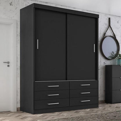 Guarda-Roupa Solteiro 2 Portas de Correr com 6 Gavetas 116cm