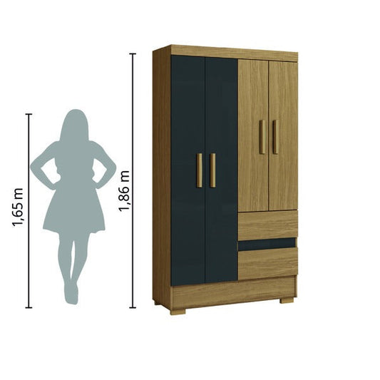 Guarda-Roupa Solteiro 4 Portas 2 Gavetas