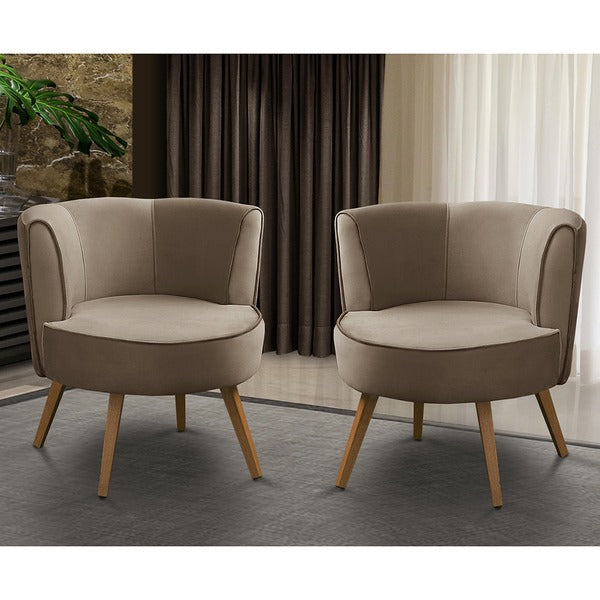 Conjunto com 2 Poltrona Estofada Isa Marrom com Pés de Madeira
