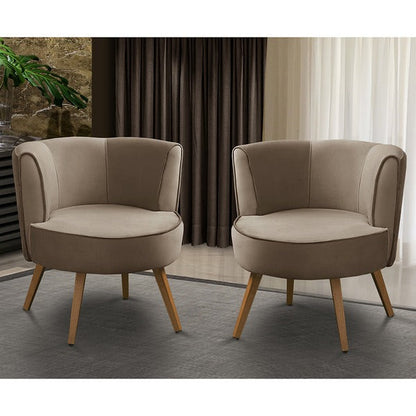 Conjunto com 2 Poltrona Estofada Isa Marrom com Pés de Madeira