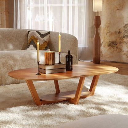 Mesa de Centro Oval Elegante Nature com Acabamento UV