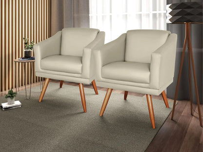 Conjunto com 2 Poltronas Decorativas Estofadas Corino Bege
