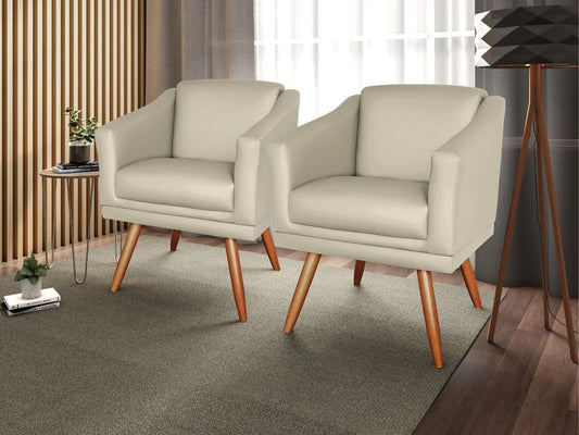 Conjunto com 2 Poltronas Decorativas Estofadas Corino Bege