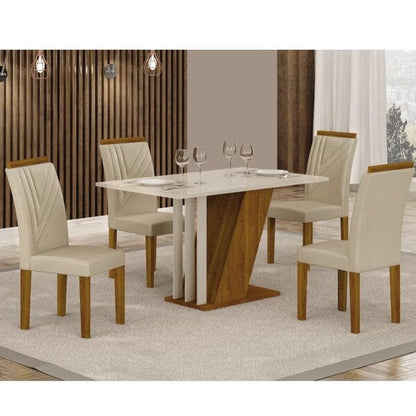 Conjunto Mesa de Jantar com 4 Cadeiras Estofadas