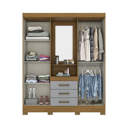 Guarda-Roupa Solteiro 4 Portas com Espelho e 3 Gavetas