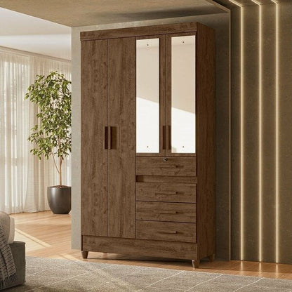 Guarda-Roupa Solteiro 4 Portas 4 Gavetas com Espelho
