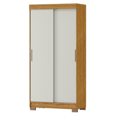 Guarda-Roupa Solteiro 2 Portas de Correr com 2 Gavetas e Prateleiras – MDP Marrocos/Off White