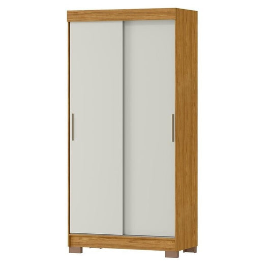 Guarda-Roupa Solteiro 2 Portas de Correr com 2 Gavetas e Prateleiras – MDP Marrocos/Off White