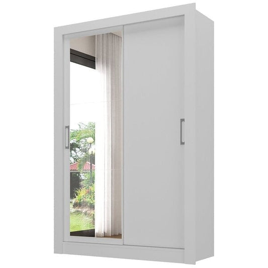 Guarda-Roupa Solteiro com Espelho 2 Portas de Correr Branco