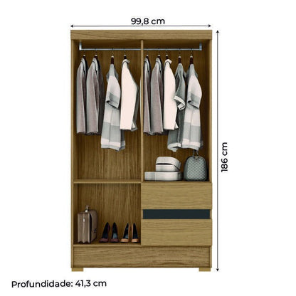 Guarda-Roupa Solteiro 4 Portas 2 Gavetas